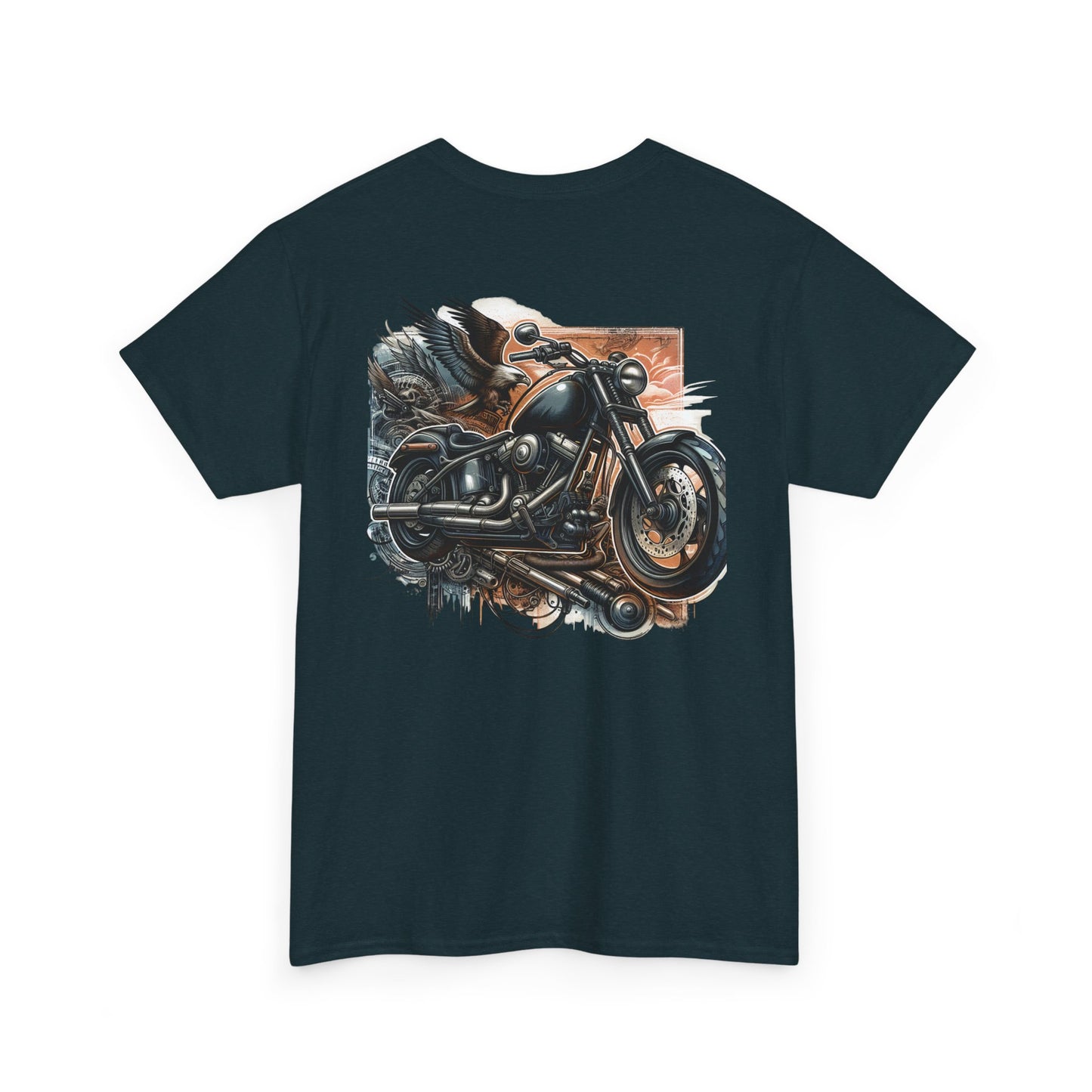 Retro Bike Adventure Vibes Unisex Heavy Cotton Tee - Vintage Motorcycle & Landscape Design