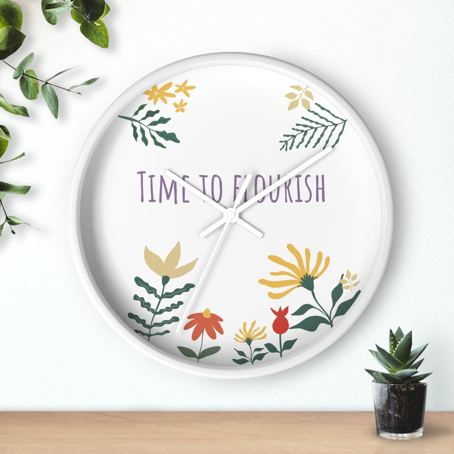 Floral Bloom Wall Clock - "Time to Flourish" Decor for Home & Office