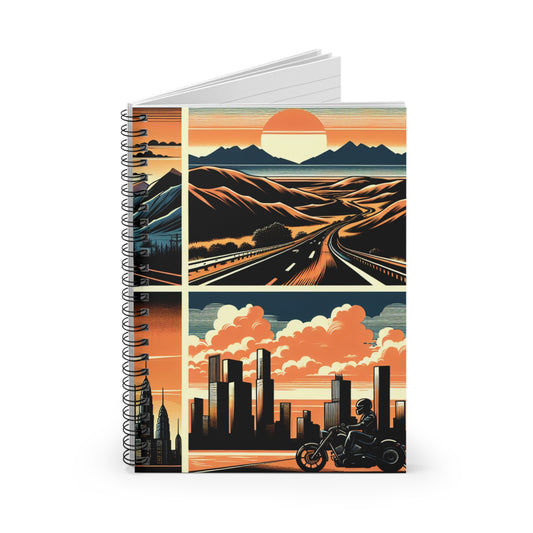 Retro Bike Spiral Notebook - Ruled Line with Vintage Landscape Artwork