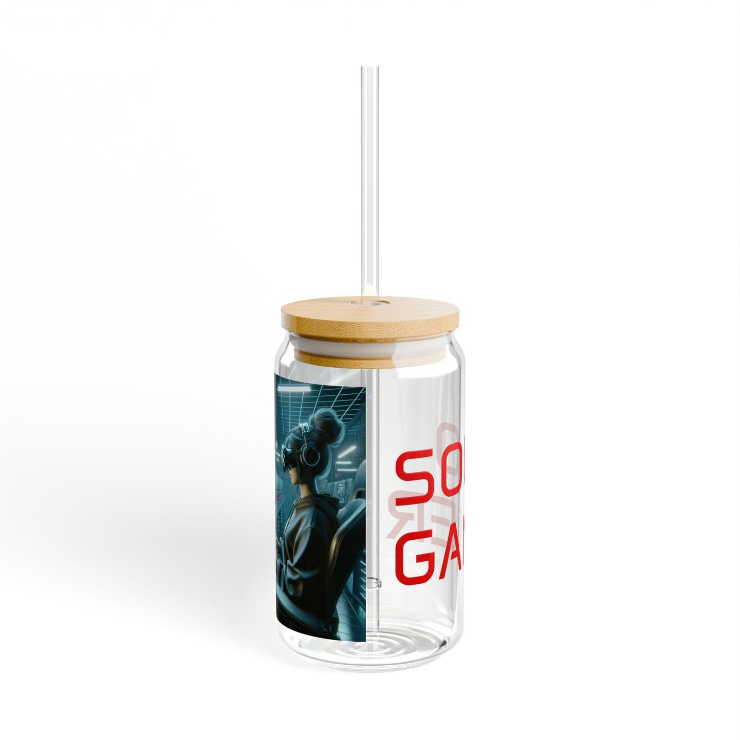16oz Solo Gamer Sipper Glass with Bamboo Lid - Perfect for Gamers and Tech Enthusiasts