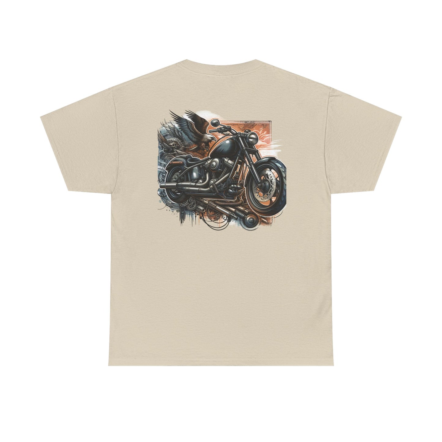 Retro Bike Adventure Vibes Unisex Heavy Cotton Tee - Vintage Motorcycle & Landscape Design