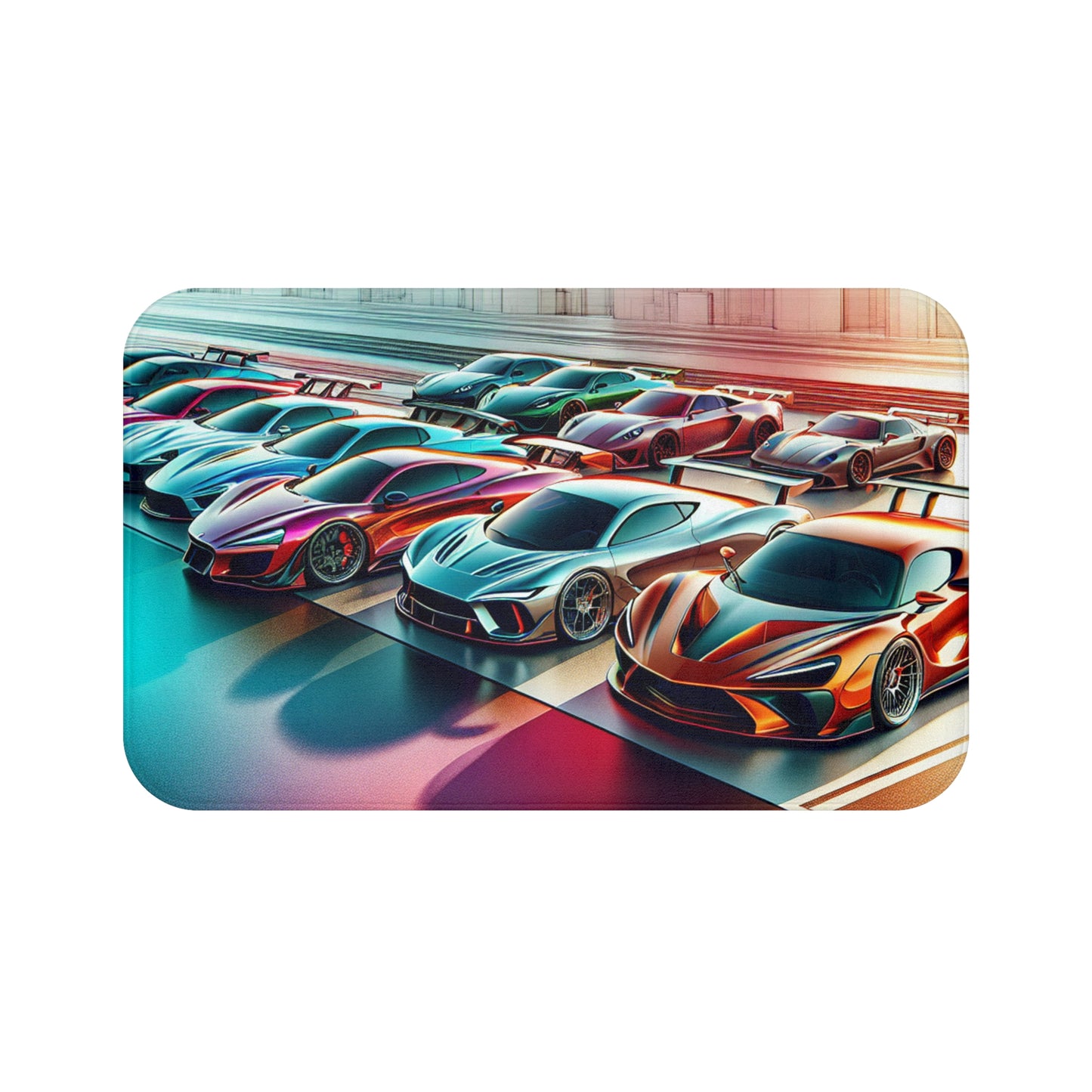 Racing Cars Bath Mat - Vibrant Automotive Design for Car Enthusiasts