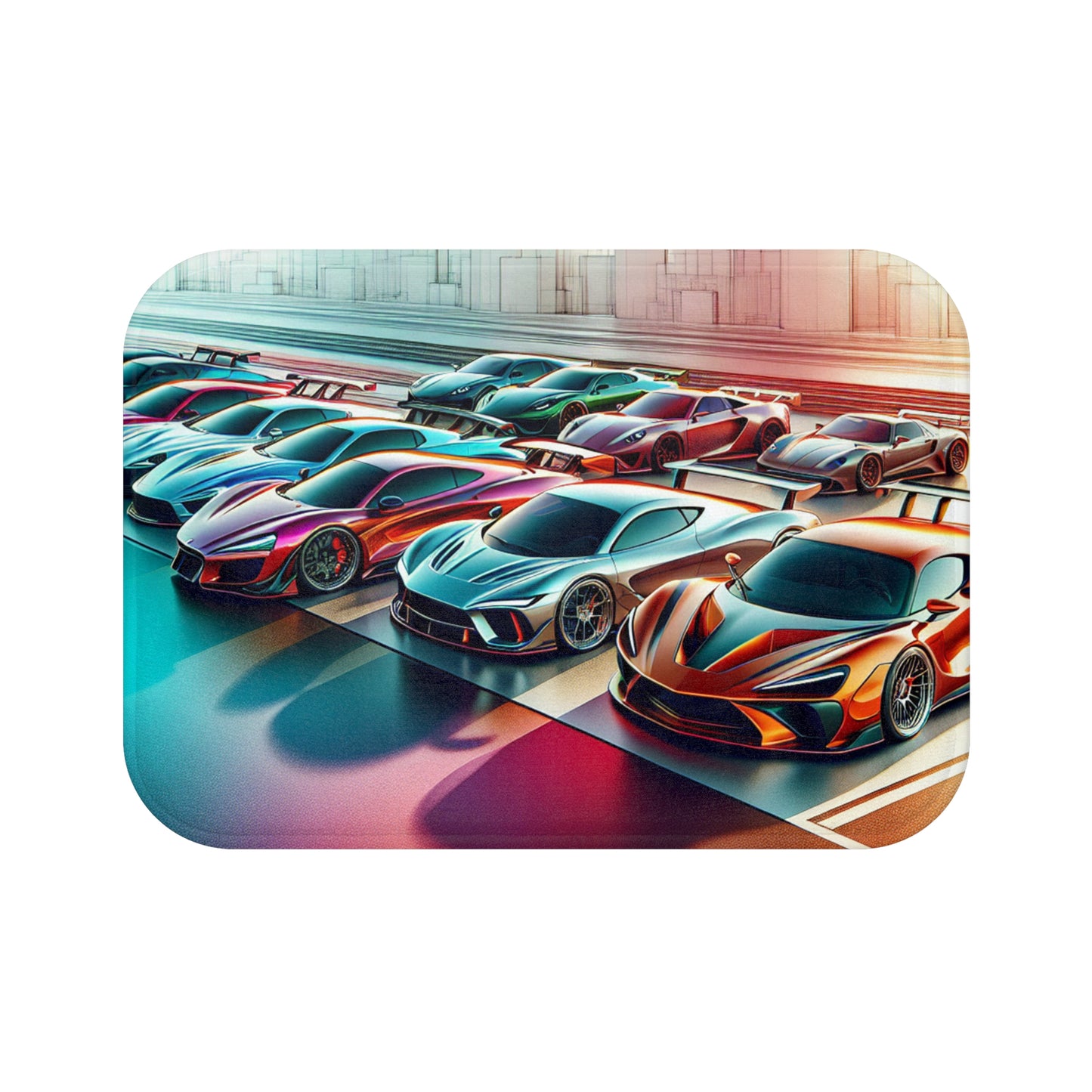 Racing Cars Bath Mat - Vibrant Automotive Design for Car Enthusiasts