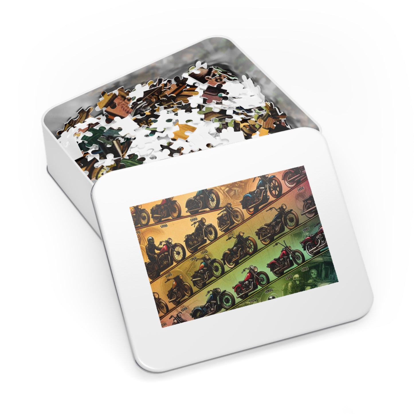 Motorcycle History Jigsaw Puzzle with Collector's Tin - Perfect Gift for Bikers and Puzzle Lovers