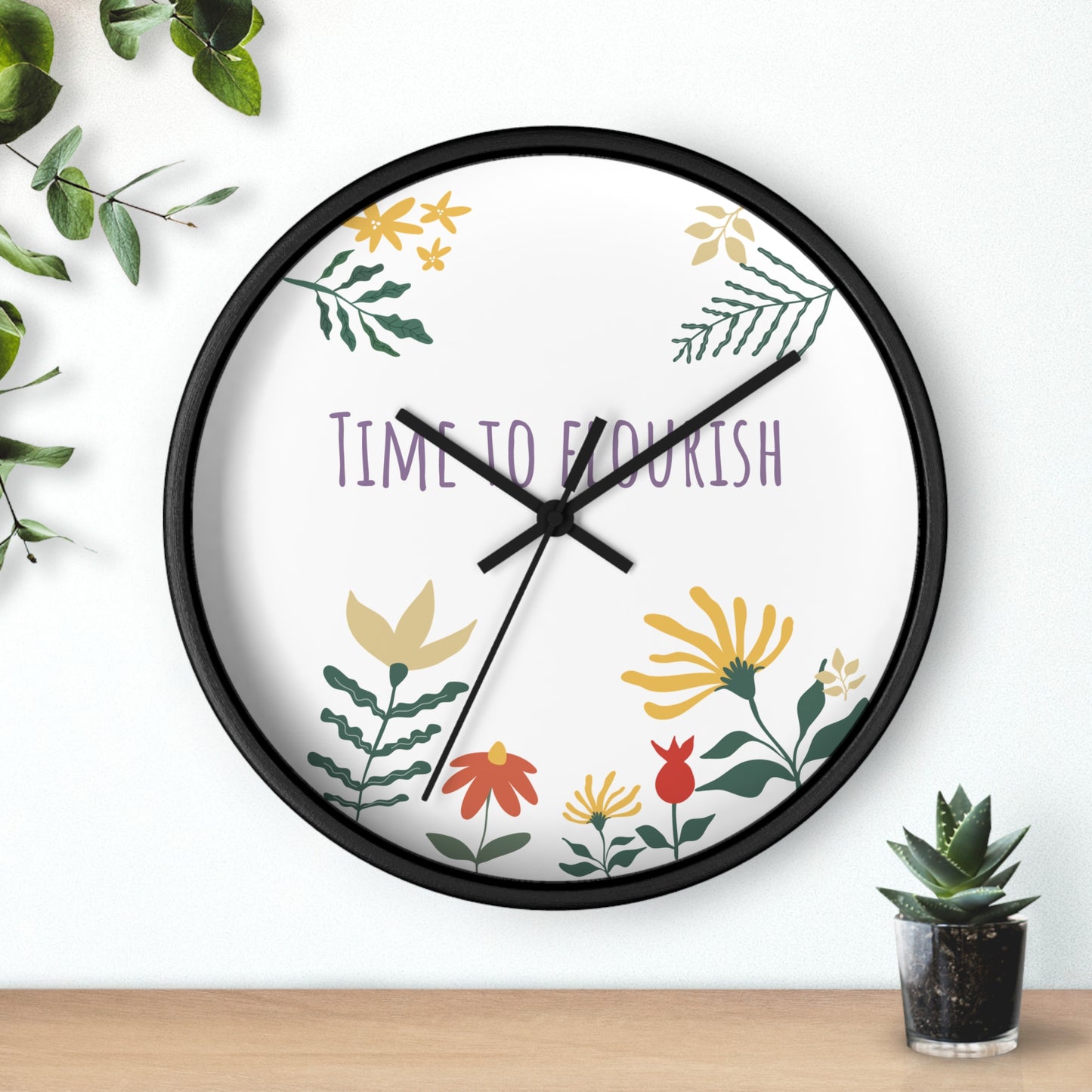 Floral Bloom Wall Clock - "Time to Flourish" Decor for Home & Office