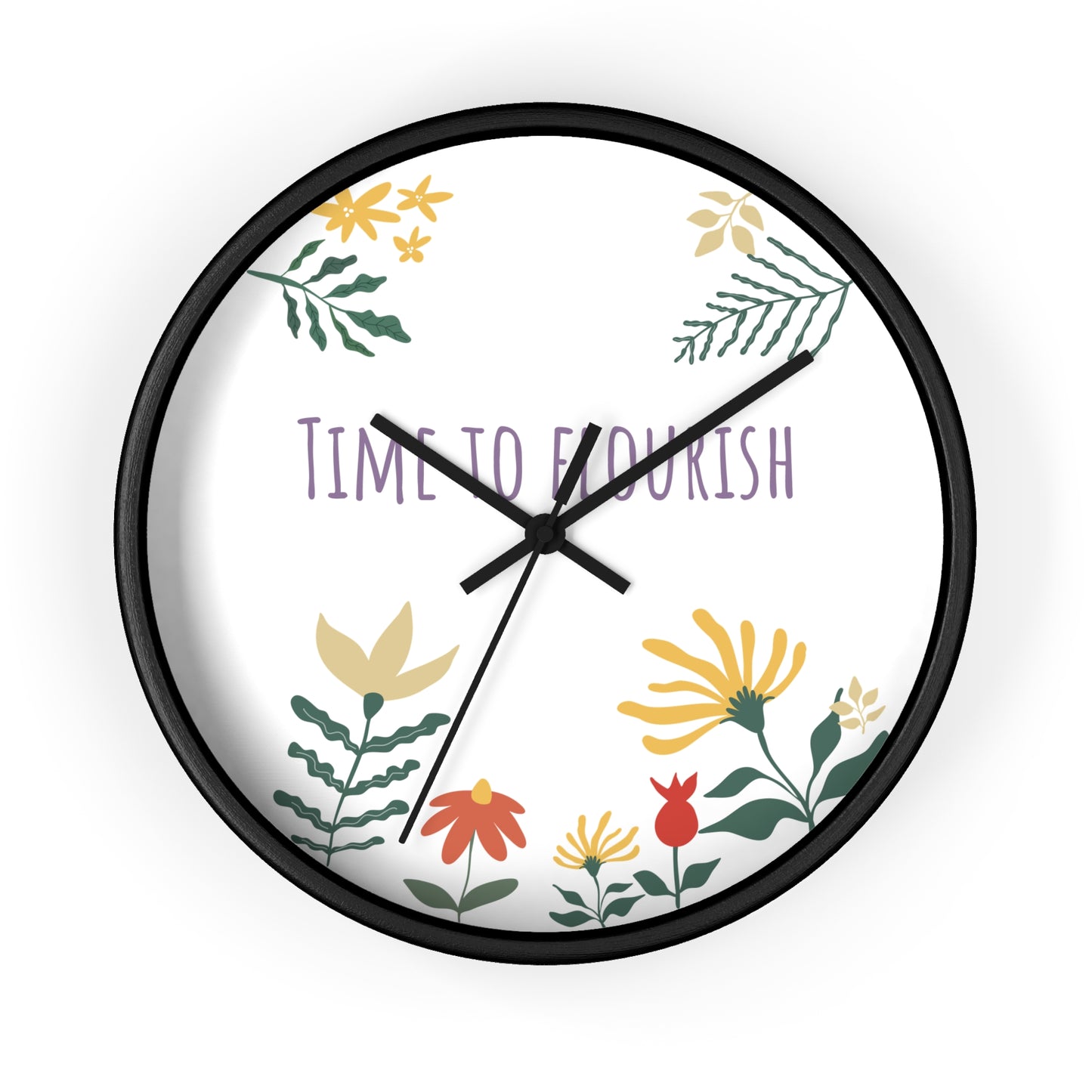 Floral Bloom Wall Clock - "Time to Flourish" Decor for Home & Office