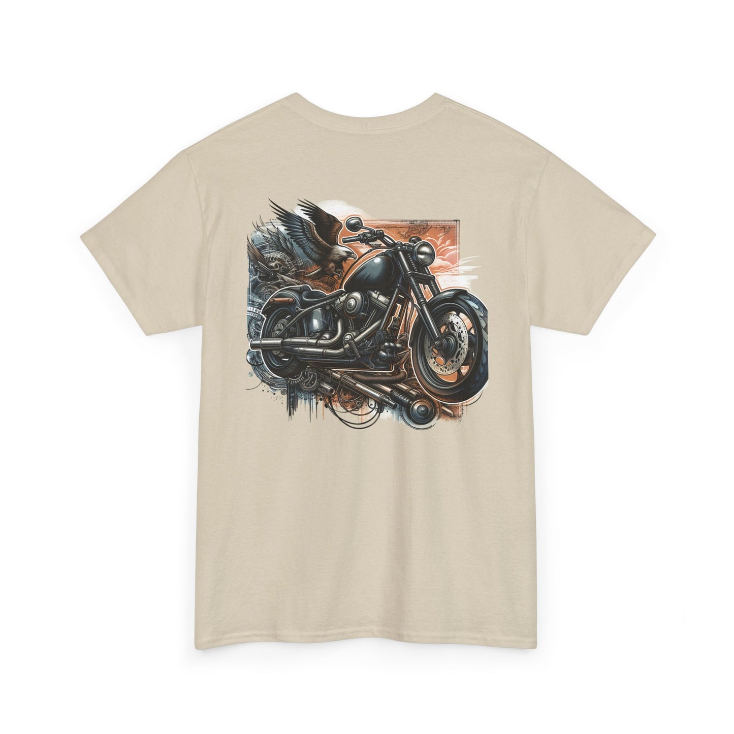 Retro Bike Adventure Vibes Unisex Heavy Cotton Tee - Vintage Motorcycle & Landscape Design